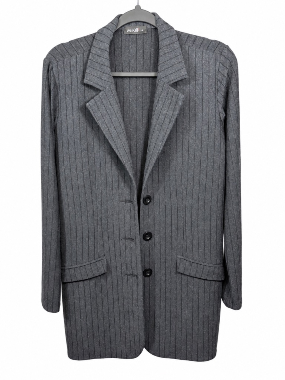 Miik Charcoal Pinstripe Long Blazer L/G Made in Canada